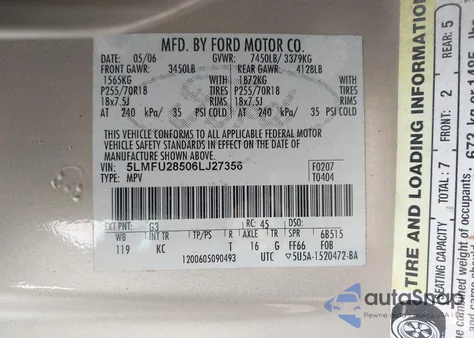 2006 Lincoln Navigator Luxury/Ultimate из США, поврежденный, VIN 5LMFU28506LJ27356